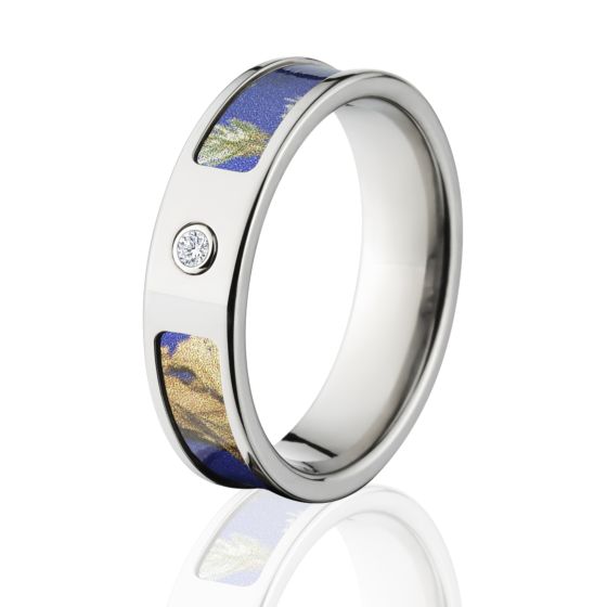Realtree AP Purple Camo Rings, Camouflage Wedding Bands, AP Purple Titanium Camo ring w/ Diamond and