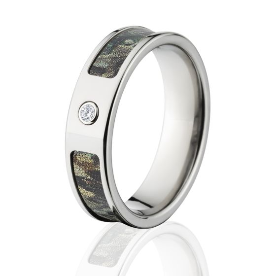 Realtree Timber Camo Rings, Camouflage Wedding Bands, Timber Titanium Camo ring w/ Diamond and Comfo