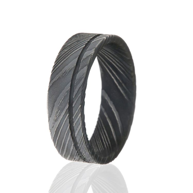 7mm Wide Damascus Steel Promise Ring USA Made Steel Wedding Band