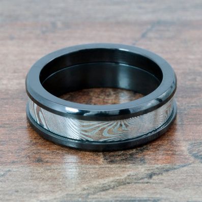 Damascus Steel Ring w/ Acid Etching and Black Zirconium