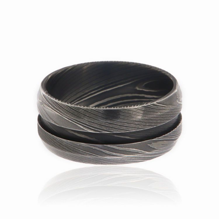 10mm Beveled Damascus Steel Wedding Bands For Men