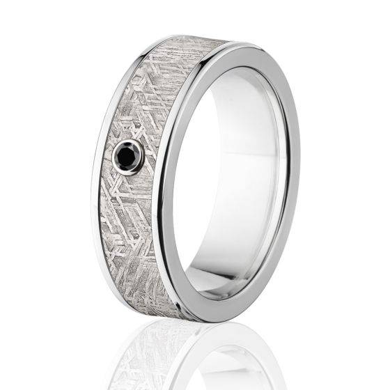 7mm Meteorite Rings, Black Diamond Bezel Set, Durable Titanium