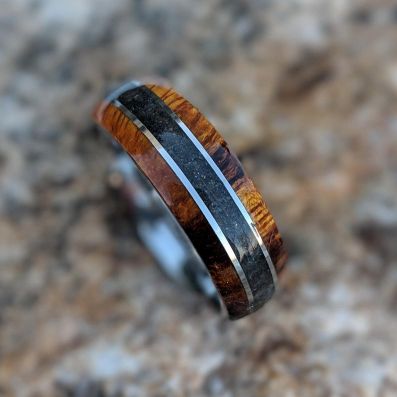 Dino Band,7mm Dinosaur Bone and Arizona Ironwood Ring, Custom Made Authentic Wedding Bands
