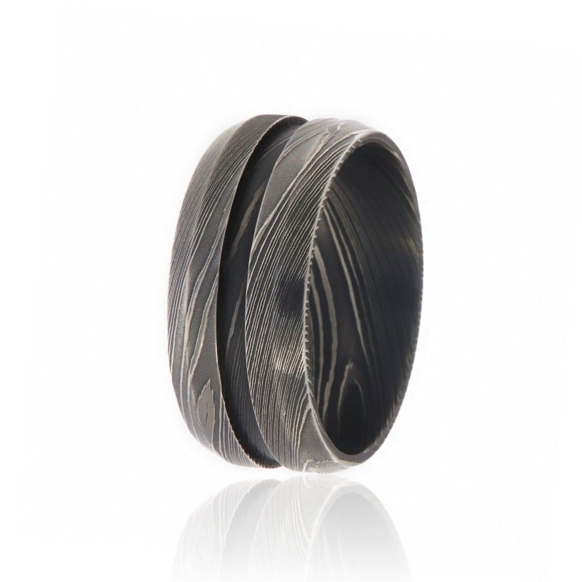 10mm Beveled Damascus Steel Wedding Bands For Men