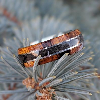 Dino Band,7mm Dinosaur Bone and Arizona Ironwood Ring, Custom Made Authentic Wedding Bands