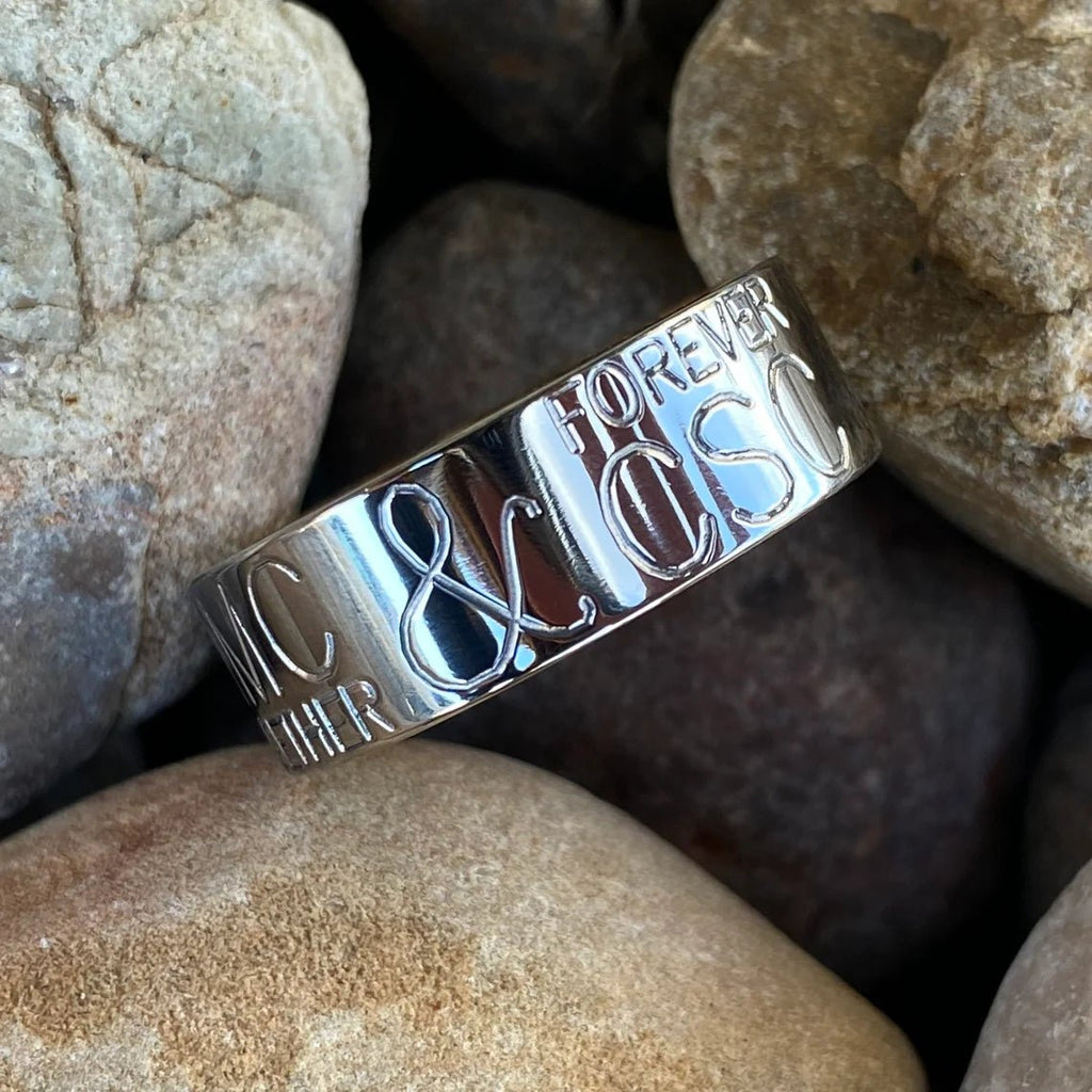 Personalized 8mm Duck Band With Whiskey Barrel Sleeve - USA Made Custom Wedding Bands & Rings