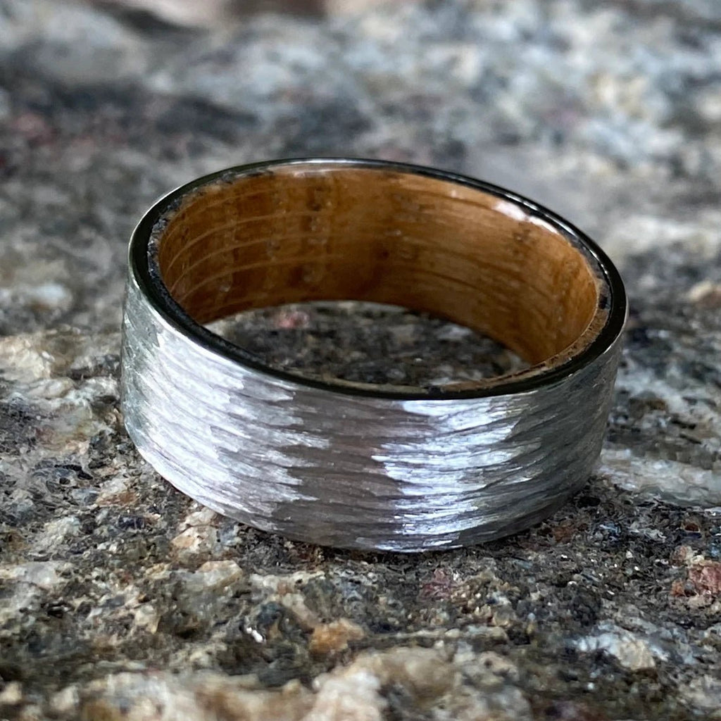 Whiskey Barrel Ring with Tree Bark Finish Custom Cobalt Wedding Band Mens Ring Mens Wedding Band USA Jewelry