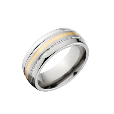 Cobalt Ring,14k Yellow Gold Inlay w/ polished and satin/brushed finish, Cobalt Wedding Band : COB-7HR2.5G11CG-B/P-14k Inlay
