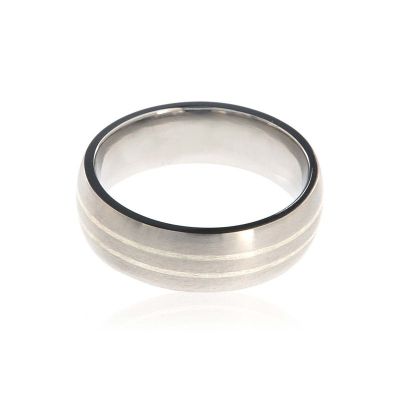 New Design 7mm Titanium Ring, Double Sterling Silver Inlay, USA Made Titanium Band
