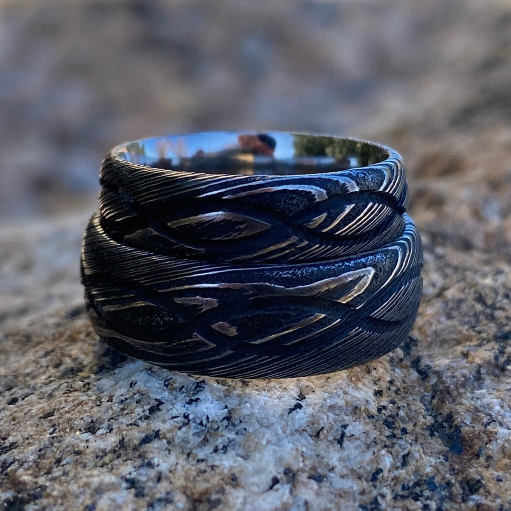 His and Hers Damascus Steel Ring Set - Handcrafted Infinity Design - USA Made