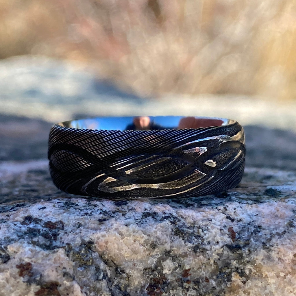 His and Hers Damascus Steel Ring Set - Handcrafted Infinity Design - USA Made