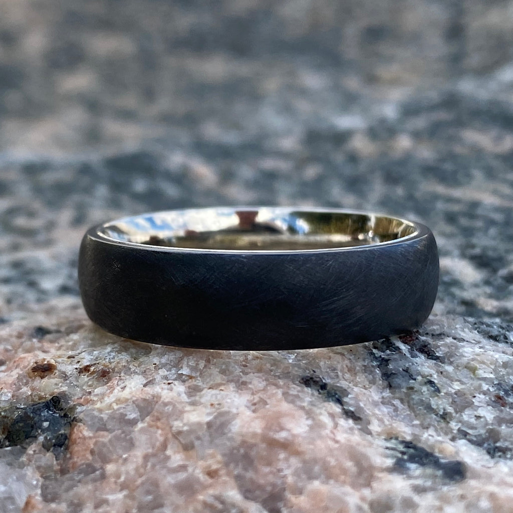 Black Zirconium Wedding Band w/ 14k White Gold Sleeve - 6mm Mens Ring - Comfort Fit - Mens Wedding Bands