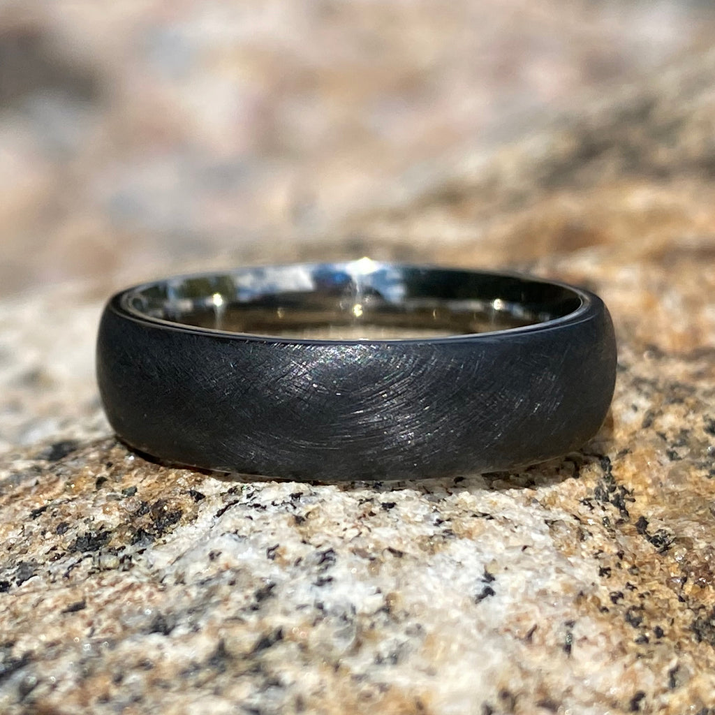 Black Zirconium Wedding Band w/ 14k White Gold Sleeve - 6mm Mens Ring - Comfort Fit - Mens Wedding Bands