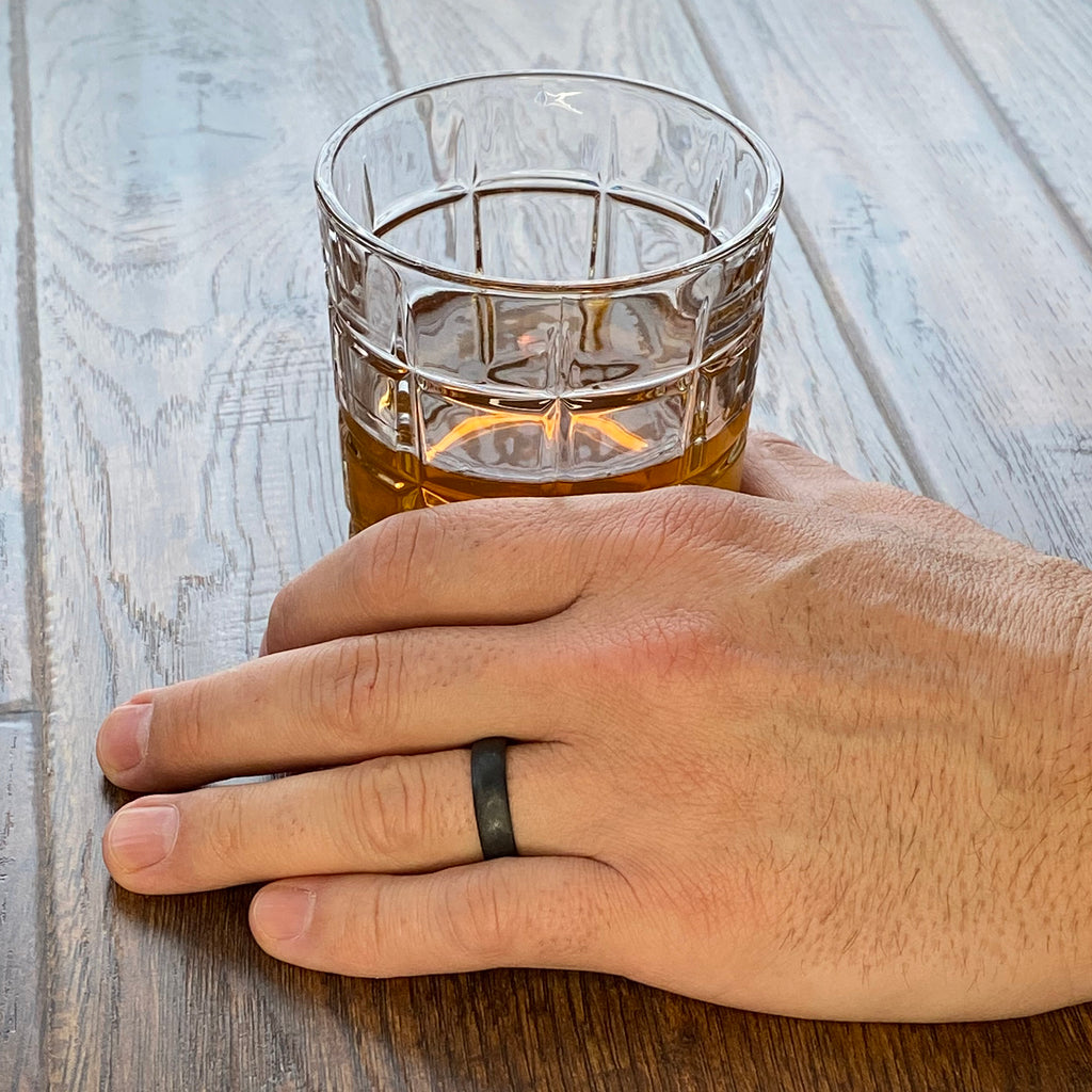 Black Zirconium Wedding Band w/ 14k White Gold Sleeve - 6mm Mens Ring - Comfort Fit - Mens Wedding Bands