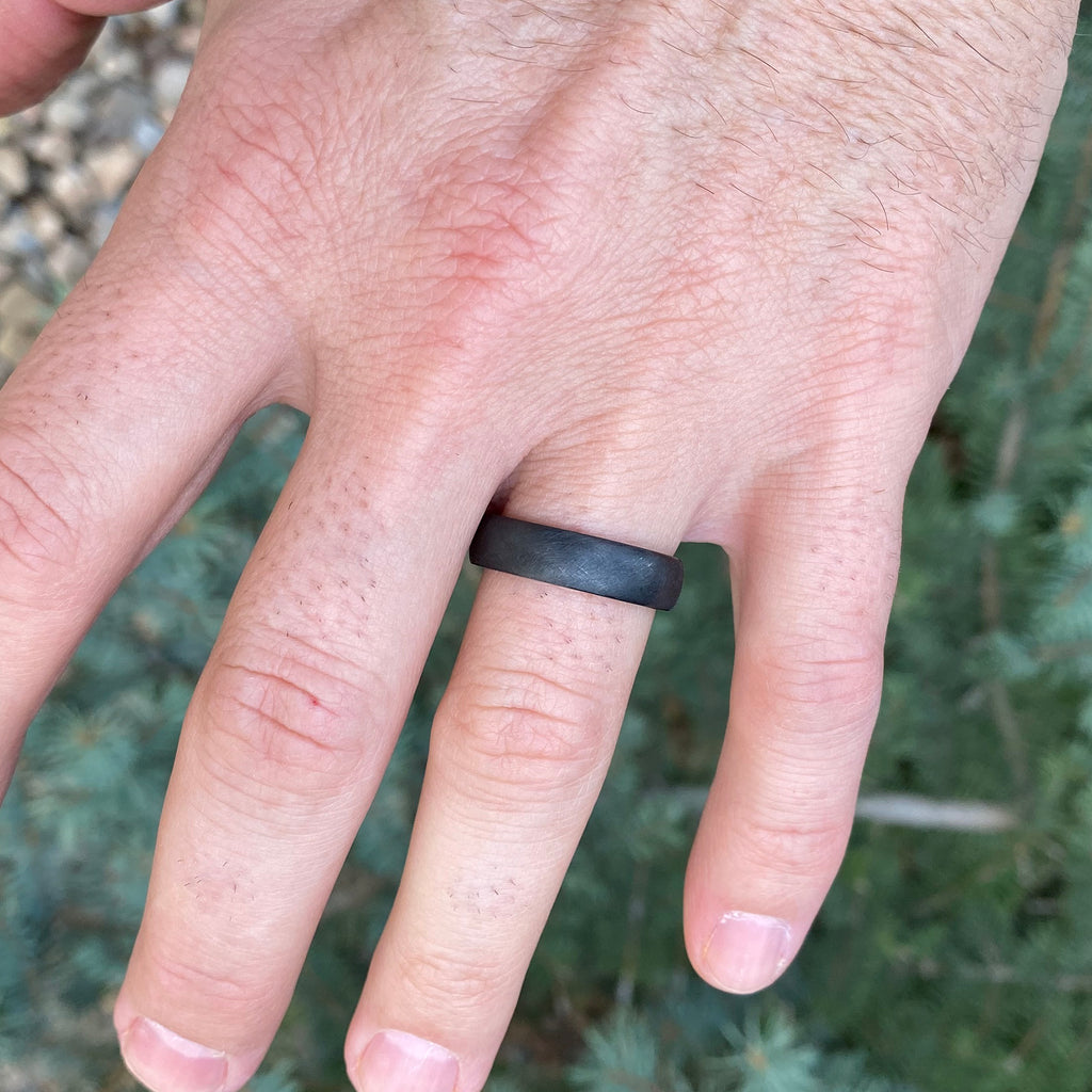 Black Zirconium Wedding Band w/ 14k White Gold Sleeve - 6mm Mens Ring - Comfort Fit - Mens Wedding Bands
