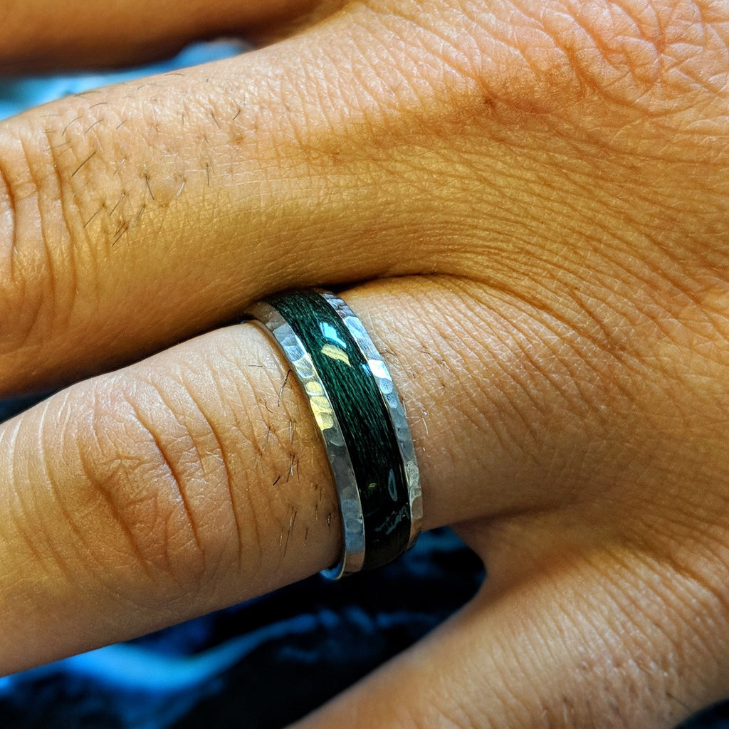 Forest Green Titanium Fishing Line Ring Custom Made Bands Fly Fishing USA Made To Order Fast Delivery