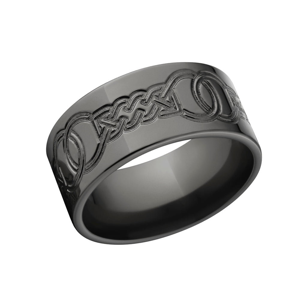 Men's Milled Celtic Rings: Black Zirconium Wedding Ring