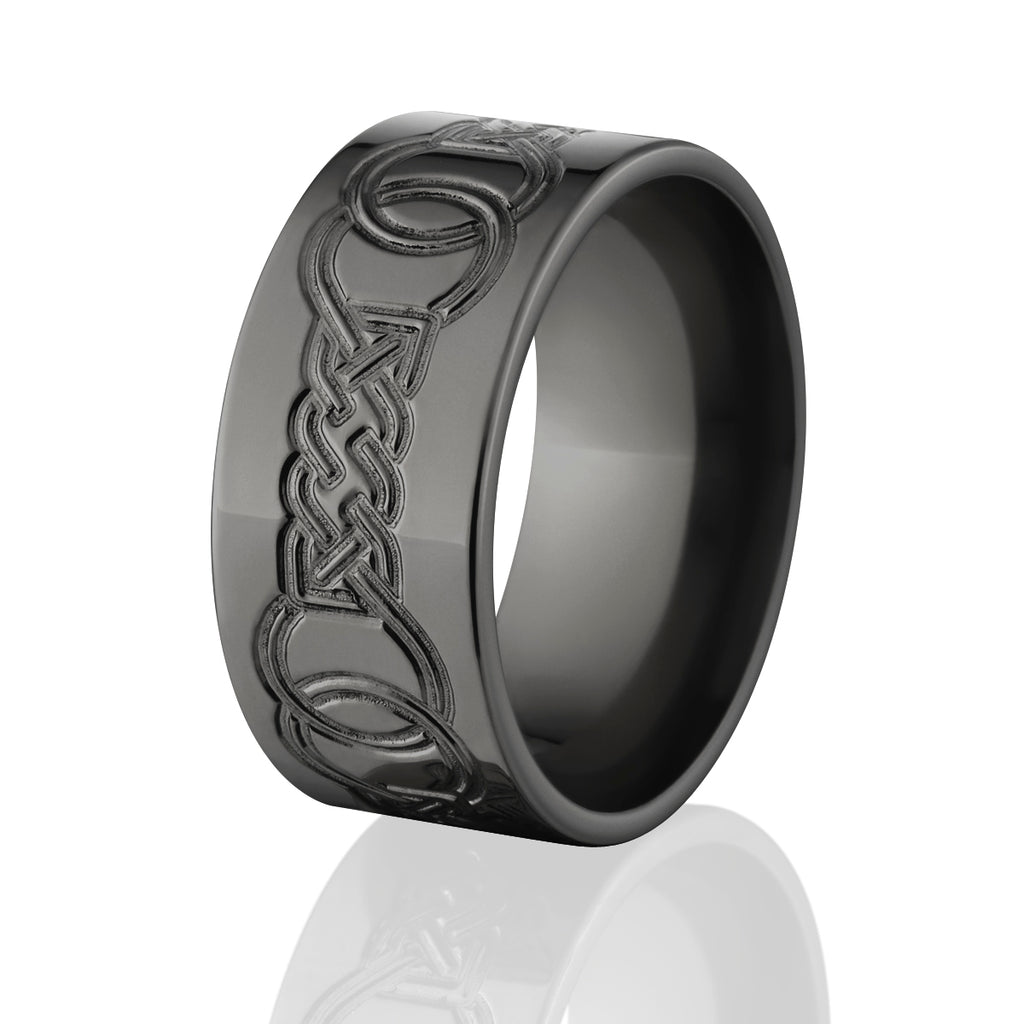 Men's Milled Celtic Rings: Black Zirconium Wedding Ring