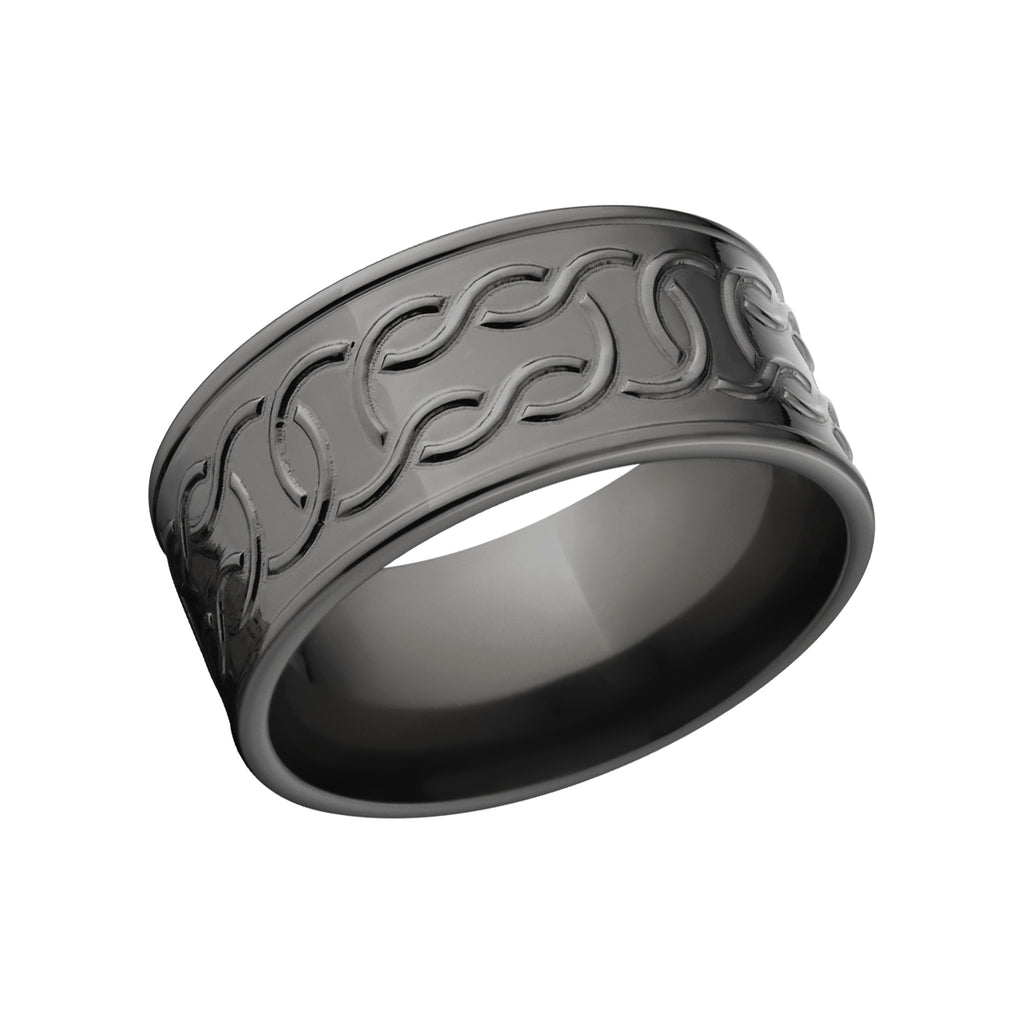 Black Zirconium Wedding Rings: Pocket Celtic Carved Band