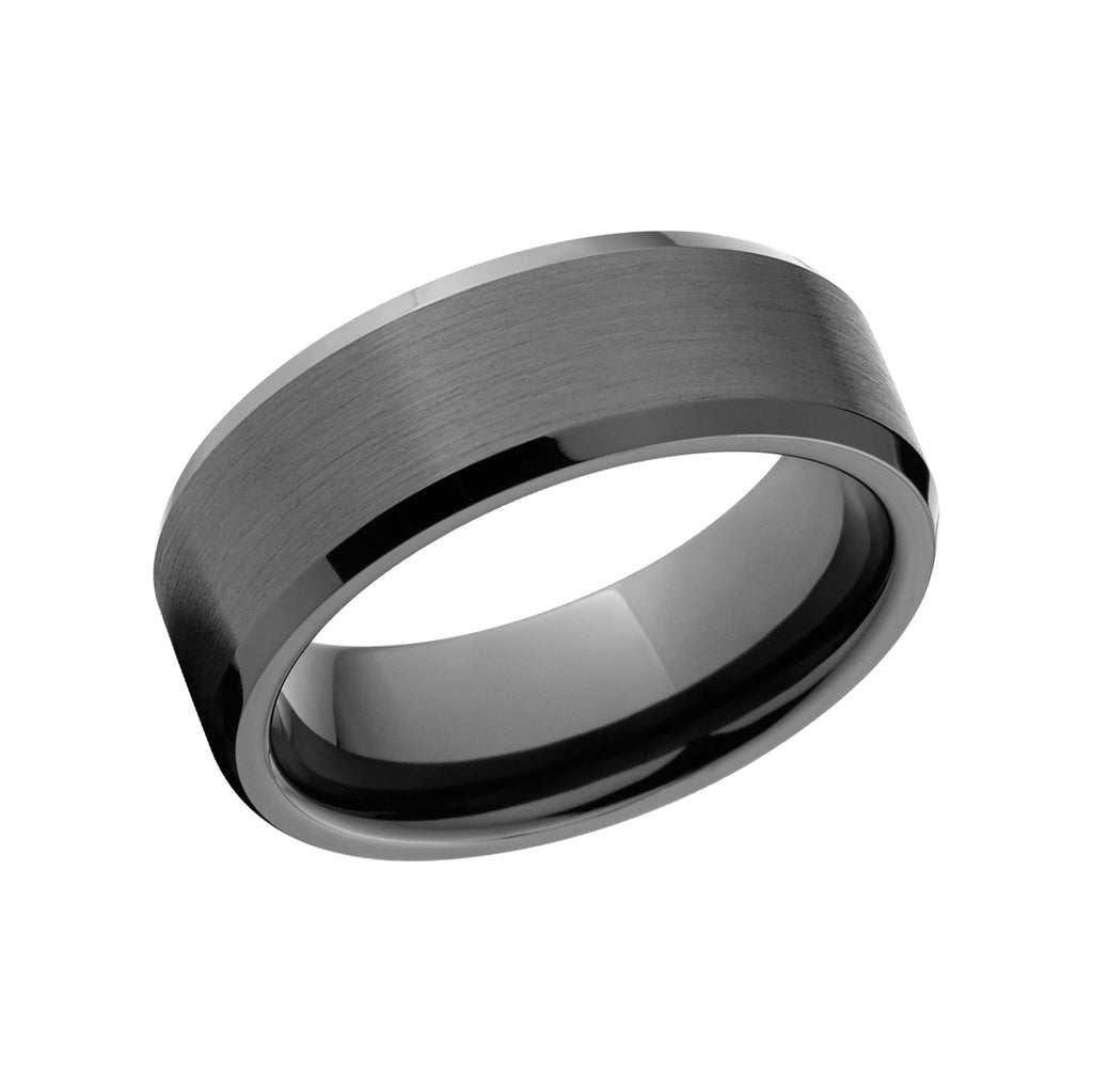 Black Beveled Ceramic Ring - 8mm Men's Wedding Bands