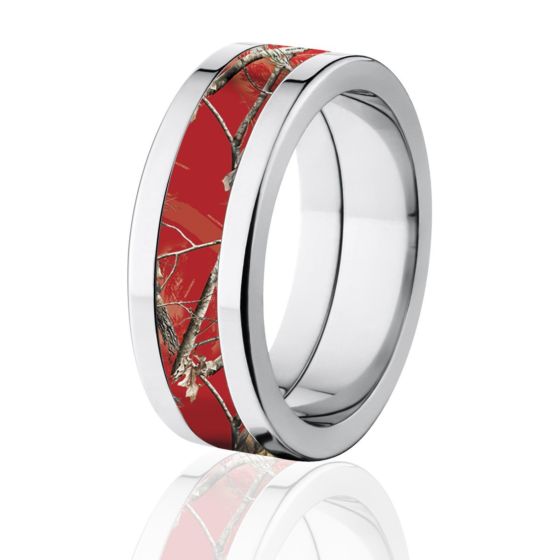 Red Realtree AP Camo Band, Titanium Camo Rings, 8MM Comfort Fit