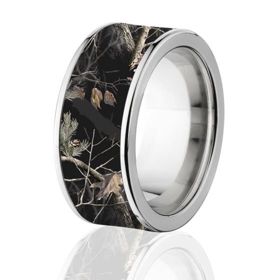 Black Realtree AP Camo Band, Titanium Camo Rings, 10MM Comfort Fit
