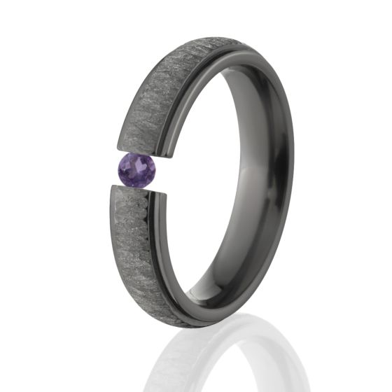 Tree Bark Black Zirconium Ring, Tension Set, 5mm Ring, Alexandrite