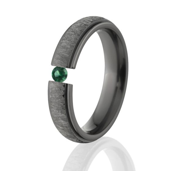 5mm Black Zirconium, Tension Set, Emerald, Tree Bark