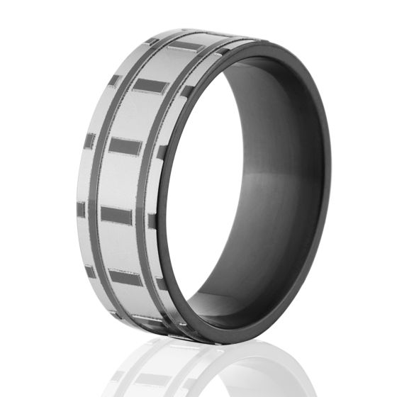 Train Track Black Zirconium Ring, 8mm Ring