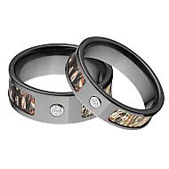 Mossy Oak Duck Blind Camo Rings, Camouflage Wedding Ring Set, Duck Blind Black Zirconium Camo rings