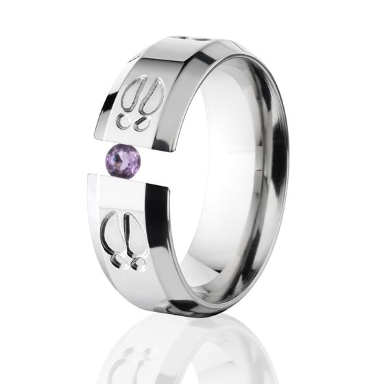 Tension Set Amethyst, Animal Track Ring, 8mm Titanium Ring