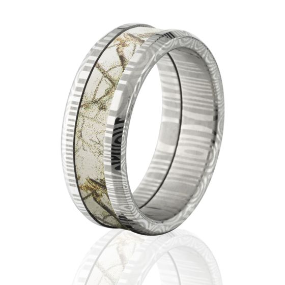 Damascus AP Snow Camo Rings, White Camo Wedding Bands