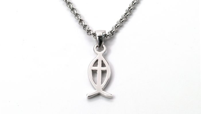 Sterling Silver Fish Pendant, Christain Fish with Cross Necklace