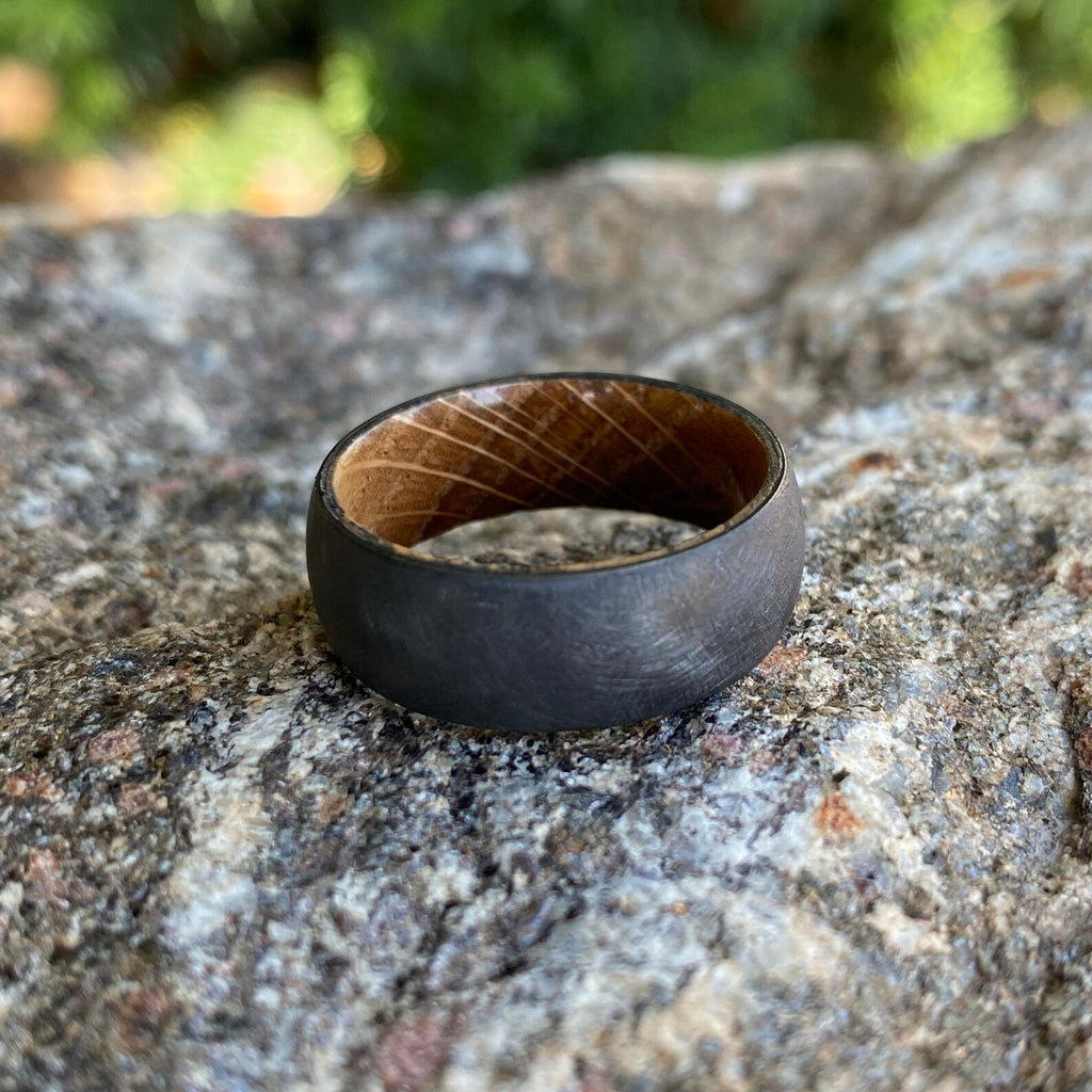 Distressed Black Zirconium and Whiskey Barrel Rings Men's Ring - USA Made Custom Jewelry And Whiskey Rings
