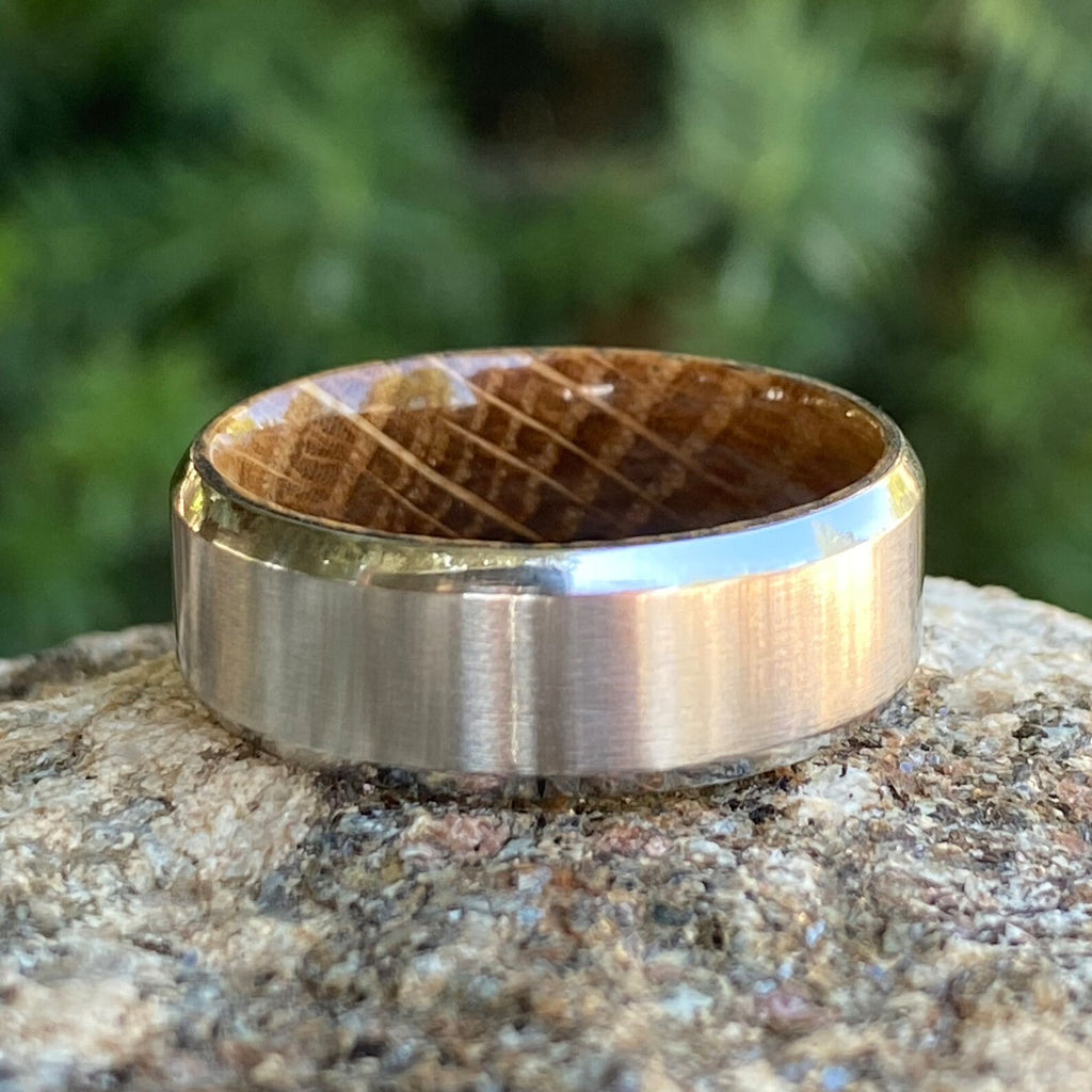 Mens Ring Custom Men's Wedding Band Cobalt Ring Whiskey Barrel Sleeve Wedding Ring