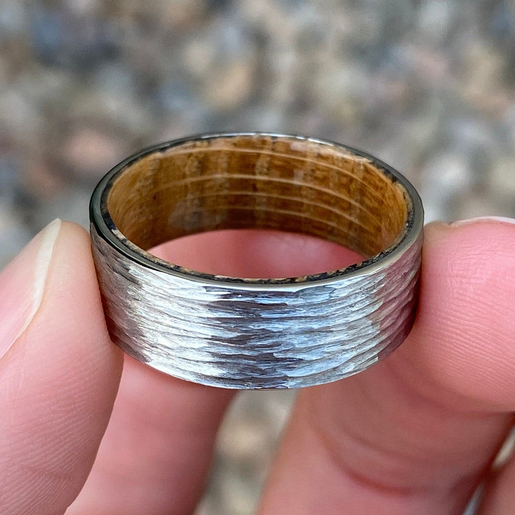 Whiskey Barrel Ring with Tree Bark Finish Custom Cobalt Wedding Band Mens Ring Mens Wedding Band USA Jewelry