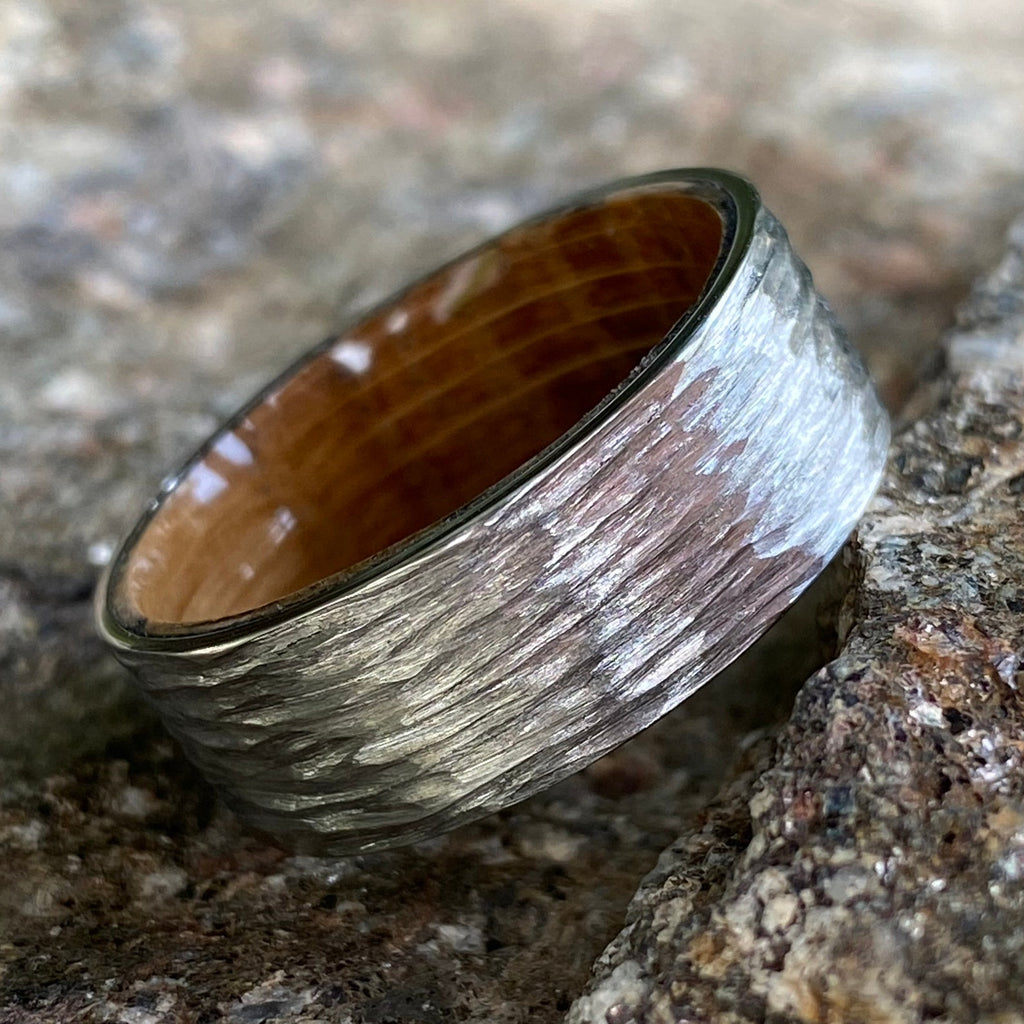 Whiskey Barrel Ring with Tree Bark Finish Custom Cobalt Wedding Band Mens Ring Mens Wedding Band USA Jewelry