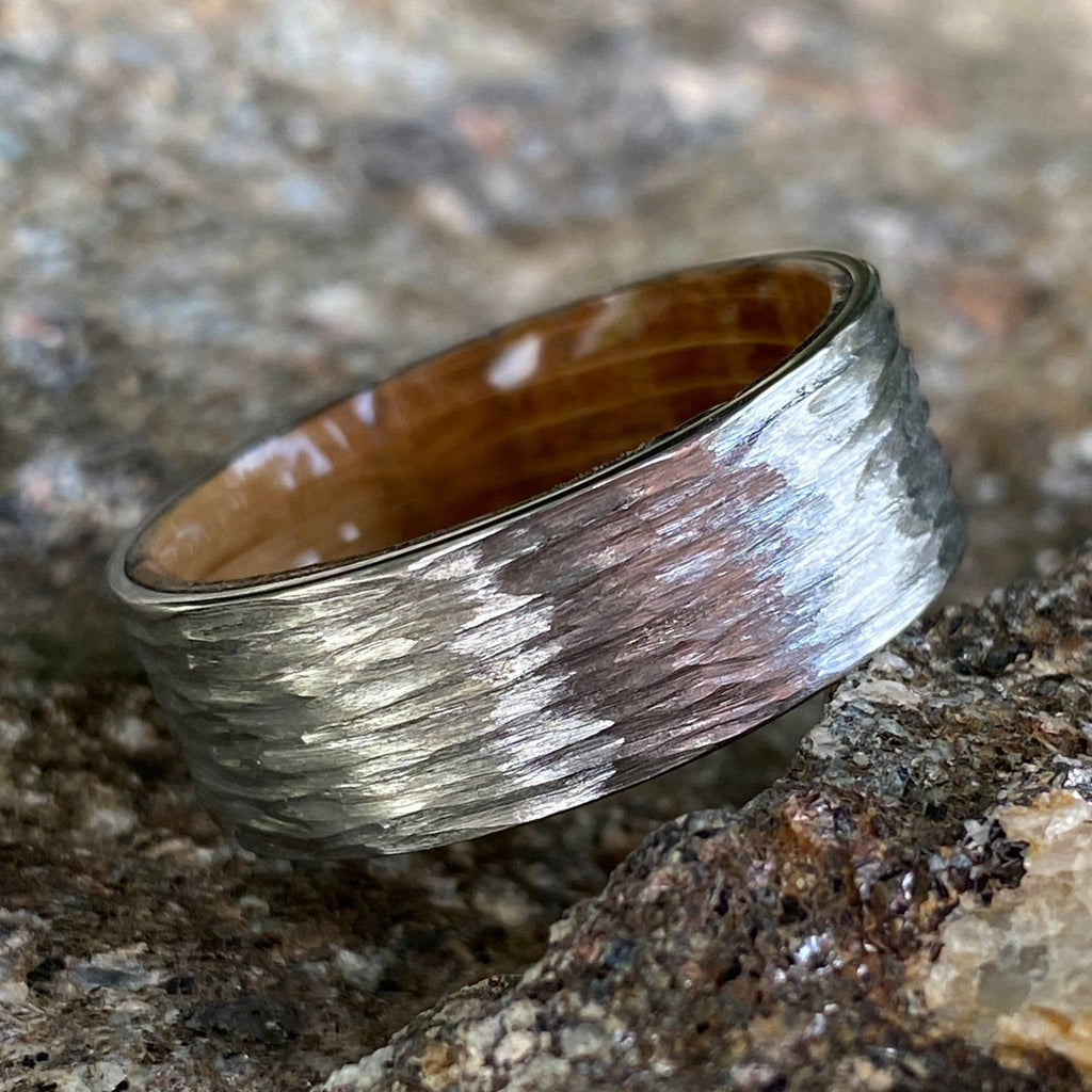 Whiskey Barrel Ring with Tree Bark Finish Custom Cobalt Wedding Band Mens Ring Mens Wedding Band USA Jewelry
