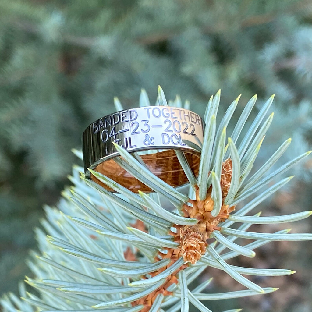 Personalized Duck Band With Whiskey Barrel Sleeve - USA Made Custom Wedding Bands & Rings