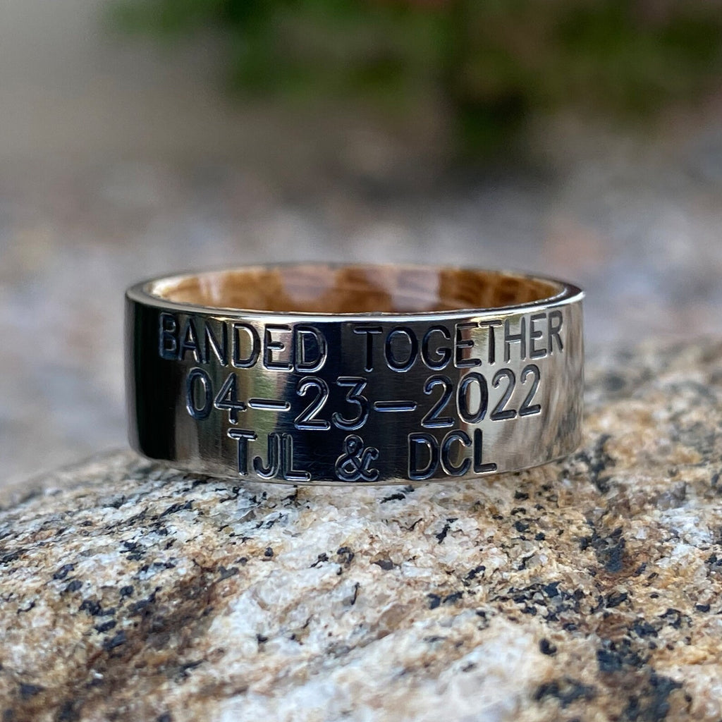 Personalized Duck Band With Whiskey Barrel Sleeve - USA Made Custom Wedding Bands & Rings