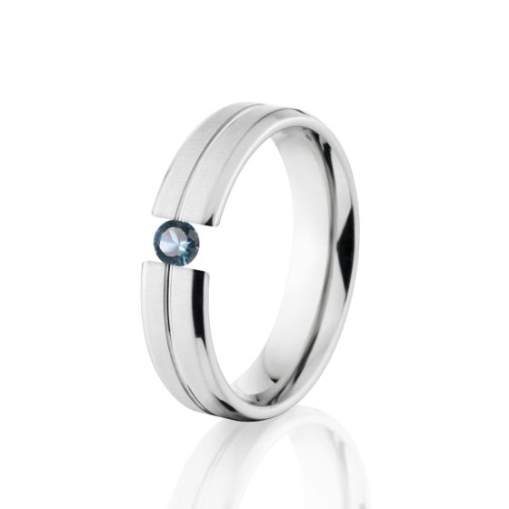 5mm Blue Topaz Ring, Tension Set Blue Topaz Ring, Titanium Ring