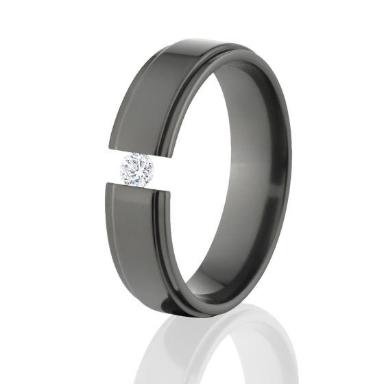 6mm Raised Edge Black Tension Ring. Black Bands