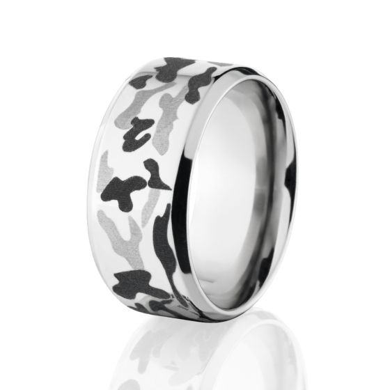 Camo Wedding Bands, Cobalt Camo Ring, Laser Camo