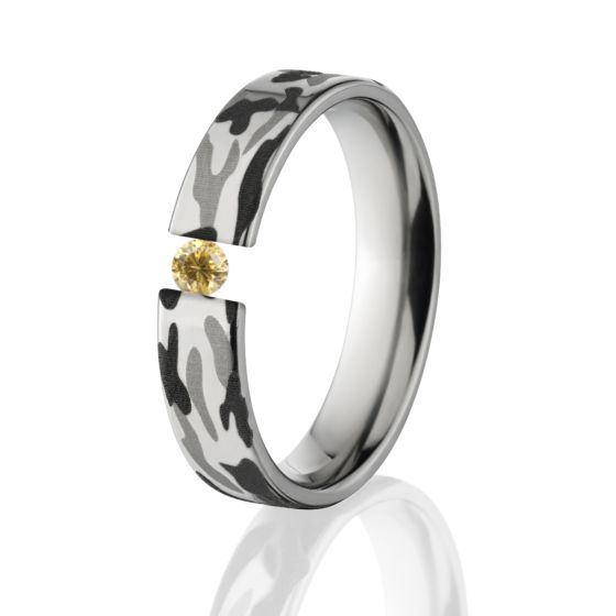 Titanium Tension Set Ring, Yellow CZ, 5mm Titanium