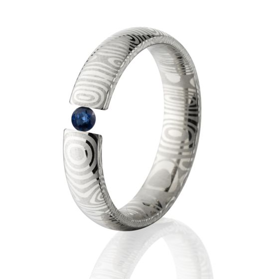 Damascus Steel, Stone Ring, Tension Set Ring