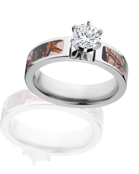 Mossy Oak Pink Break Up Engagement Camo Rings, Round CZ