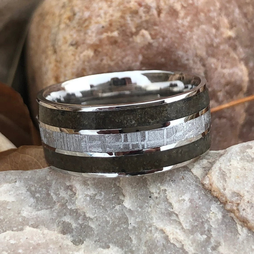 Authentic Tyrannosaurus & Meteorite Ring Dinosaur Bone Groom's Wedding Band