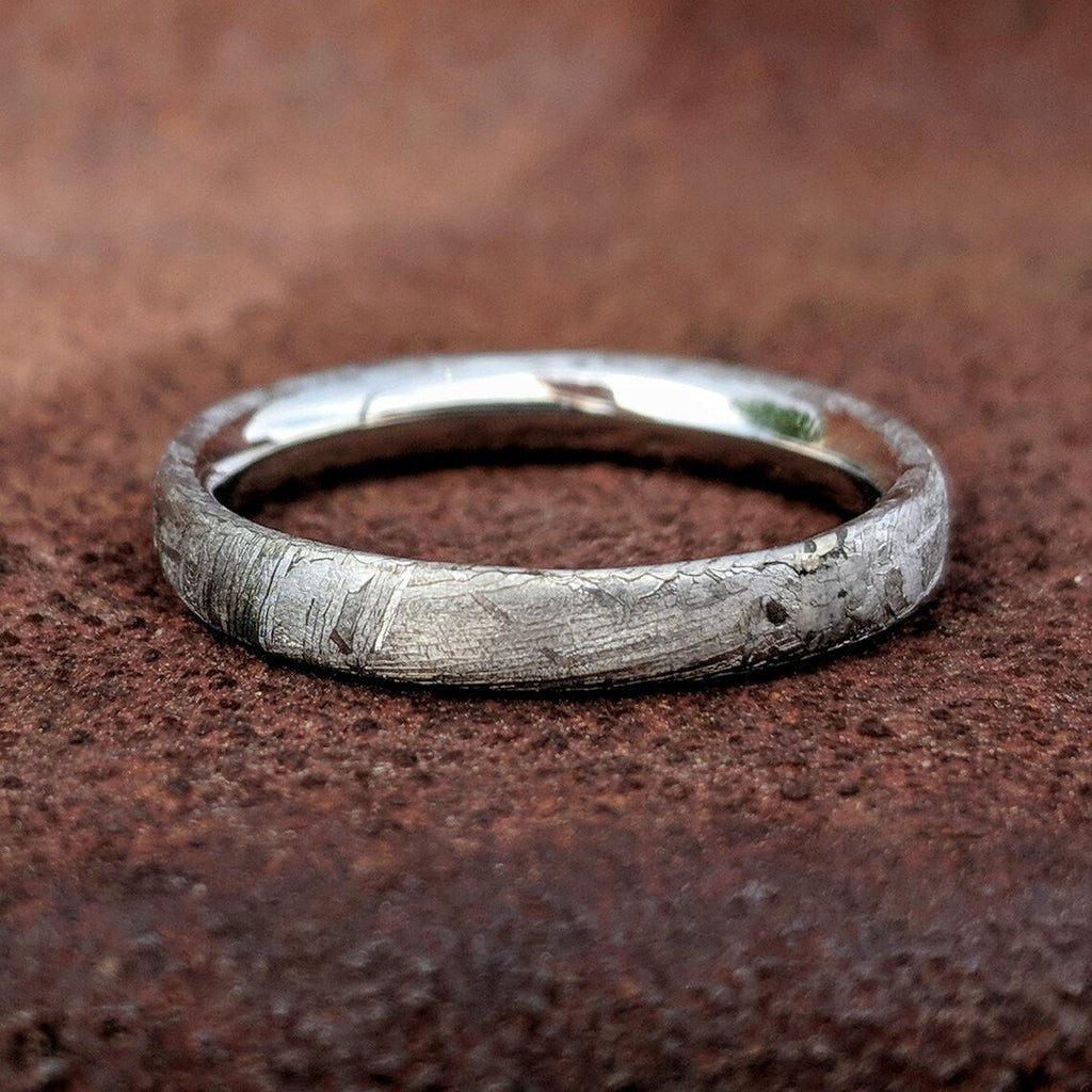 Authentic Genuine Gibeon Meteorite Rings-3mm Gibeon Meteorite Wedding Band with Cobalt Chrome Sleeve