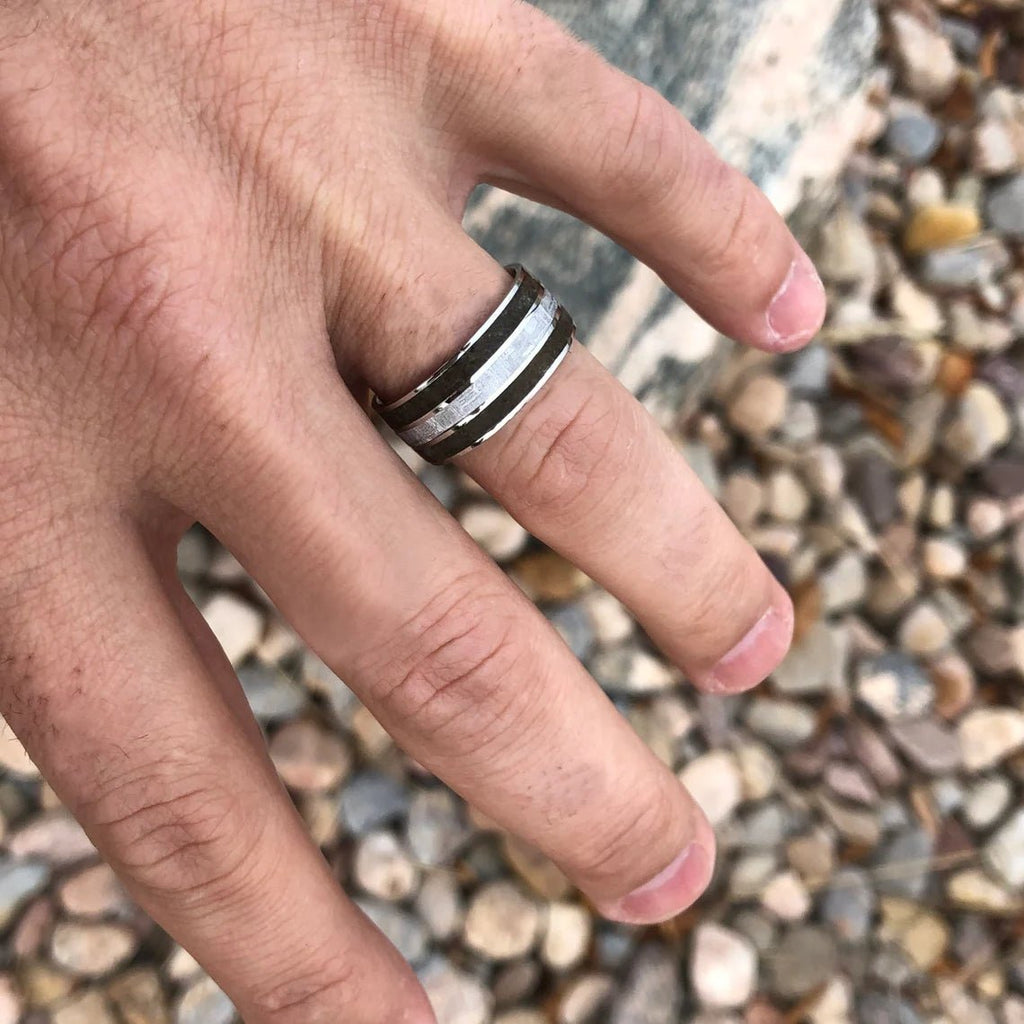 Authentic Tyrannosaurus & Meteorite Ring Dinosaur Bone Groom's Wedding Band