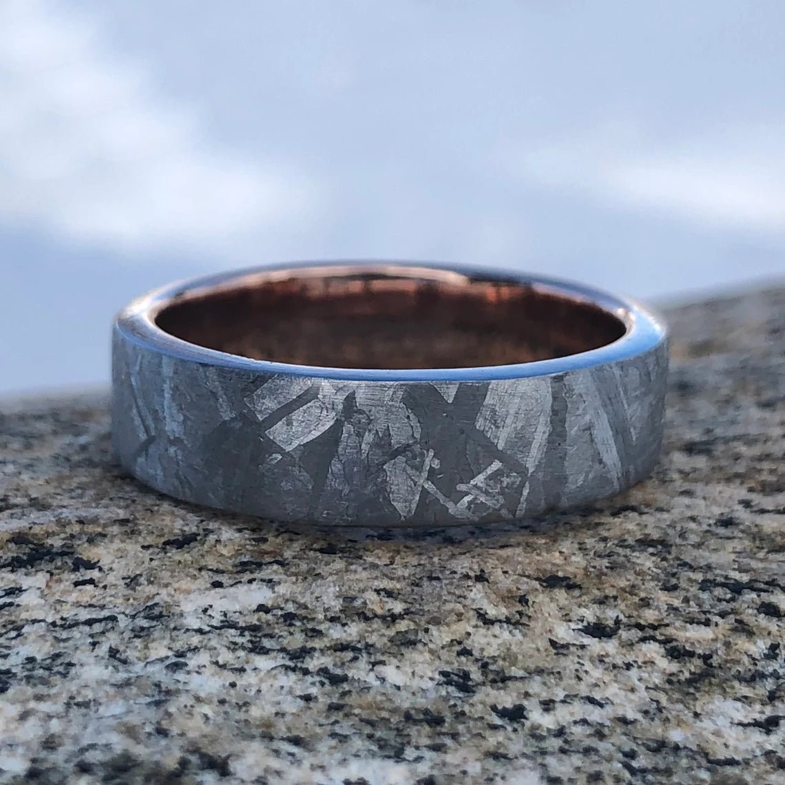 New 6mm Meteorite Ring With 14k Rose Gold Sleeve Custom Made new-6mm-meteorite-ring-with-14k-rose-gold-sleeve-custom-made